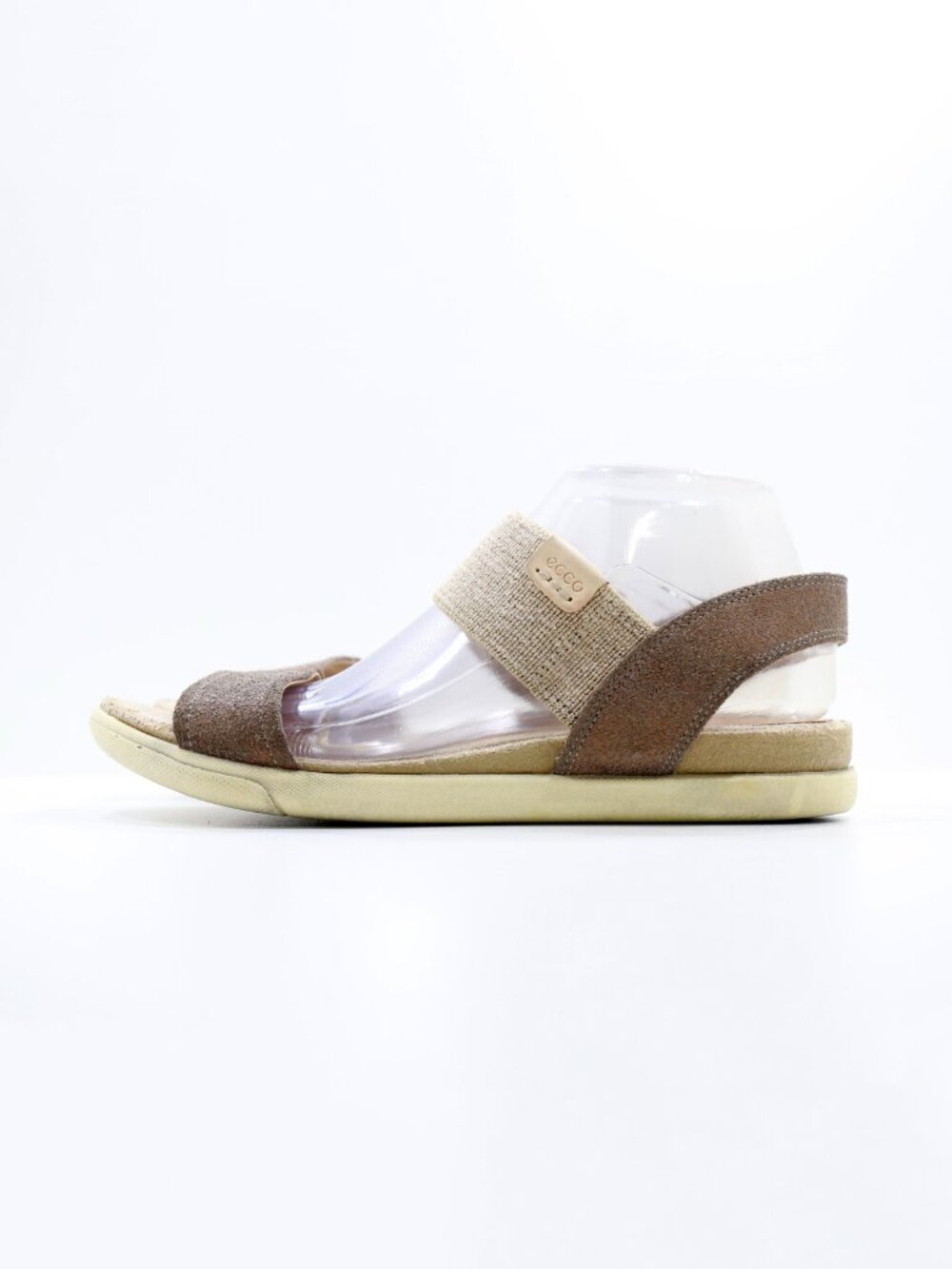 Ecco Damara Brown Leather Tan Elastic Lightweight Flat Sandals - 9/EU 40